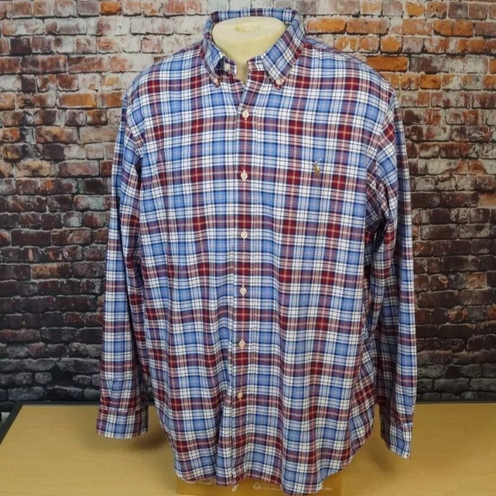 Polo Ralph Lauren Classic Fit Button Down Shirt Plaid Flesh Pony Mens XL